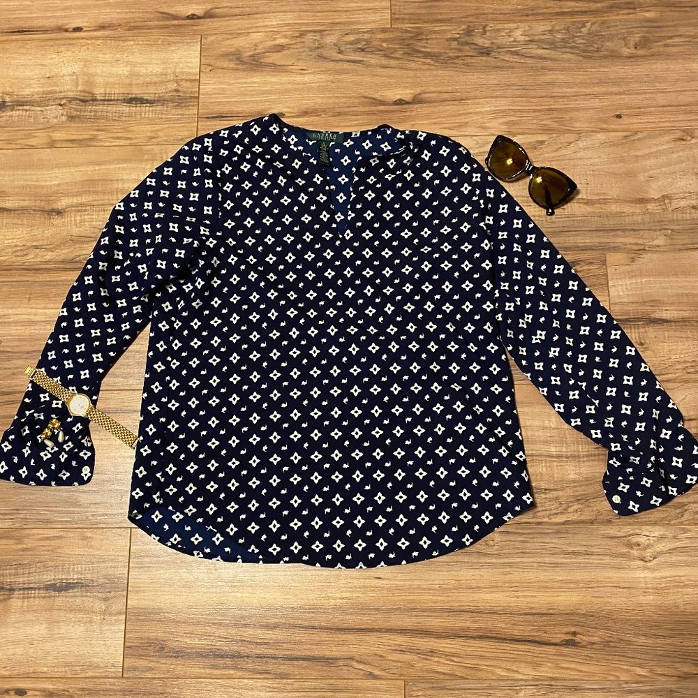 Lauren Ralph Lauren Petite Large Navy Blouse